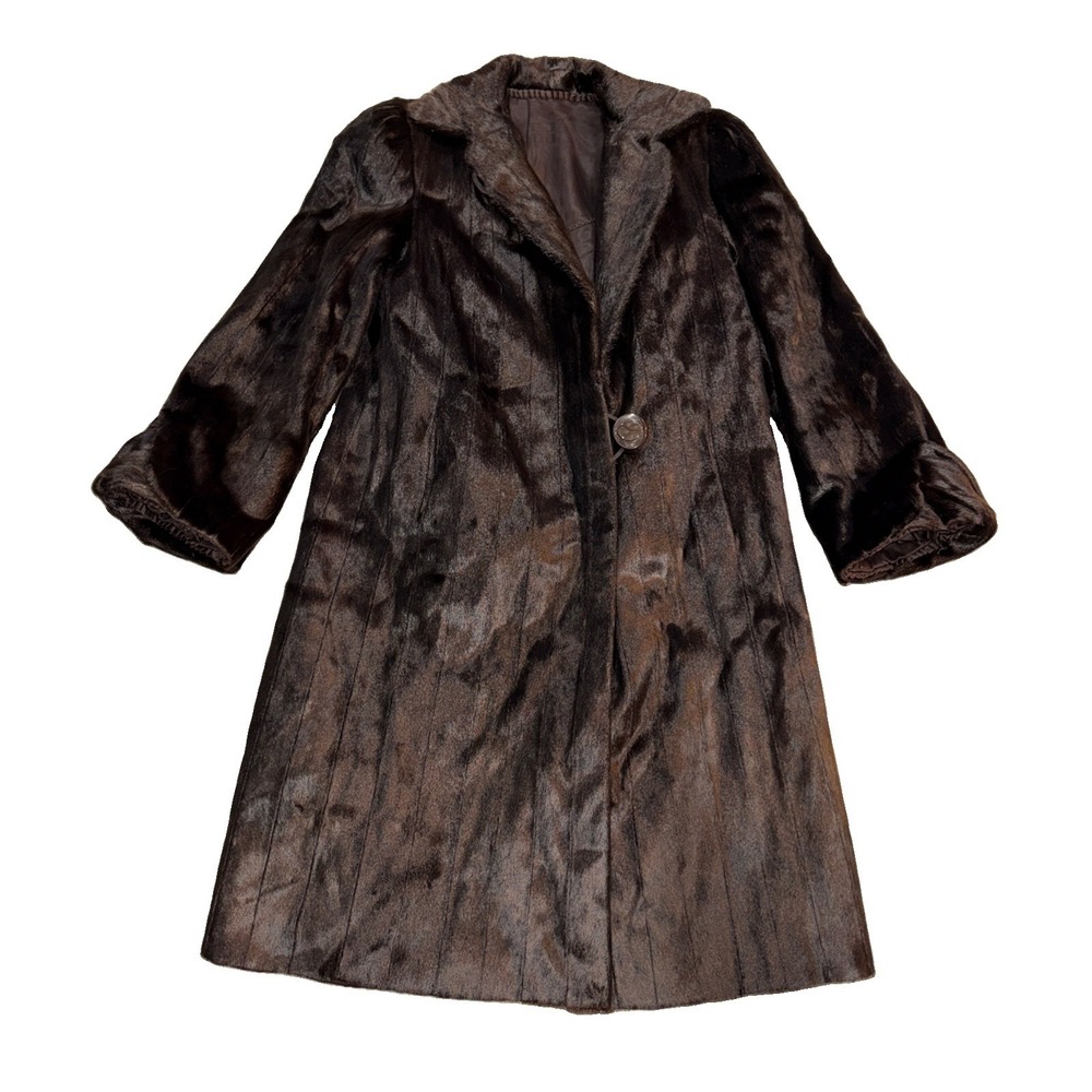 Vintage BEHR Genuine Mink Fur Coat Long Trench Dark Brown Women's Lined Read